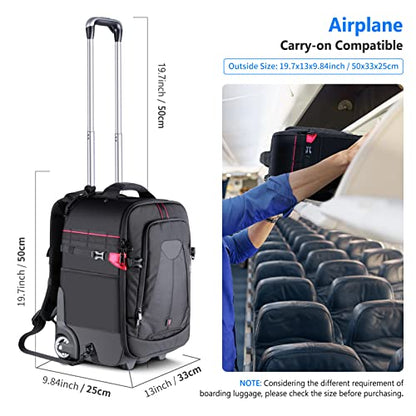 Neewer 2-in-1 Rolling Camera Backpack Trolley Case - Anti-shock Detachable Padded Compartment, Hidden Pull Bar, Durable, Waterproof for Camera,Tripod,Flash Light,Lens,Laptop for Air Travelling(Black) - style: Nw-da410t