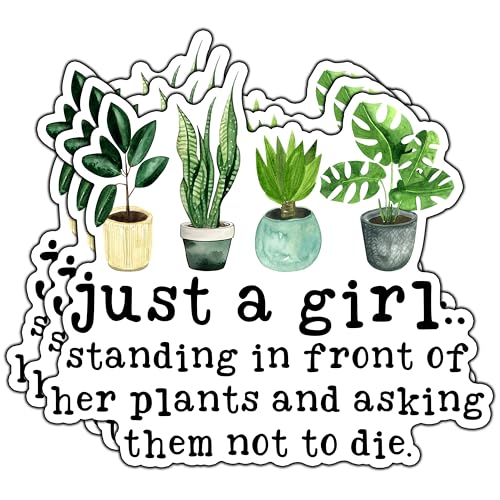 (3Pcs) Just A Girl Standing in Front of Her Plants Sticker Funny Plants Lover Stickers Humorous Decorative Waterproof Vinyl Decal for Mug Laptop Water Bottle Tumbler Phone Notebook Size 3x2.7 Inches