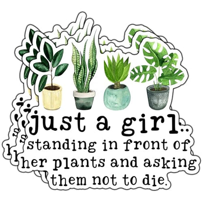 (3Pcs) Just A Girl Standing in Front of Her Plants Sticker Funny Plants Lover Stickers Humorous Decorative Waterproof Vinyl Decal for Mug Laptop Water Bottle Tumbler Phone Notebook Size 3x2.7 Inches