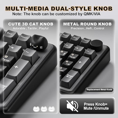 YUNZII B98 PRO QMK/VIA Wireless Mechanical Gaming Keyboard,96% Layout with Numpad and Cute Cat Knob, BT/2.4G/USB-C,Linear Switch Hot Swap Gasket,RGB for Win/Mac (Black, Candy Linear Switch) - color: Black, size: Candy Linear Switch