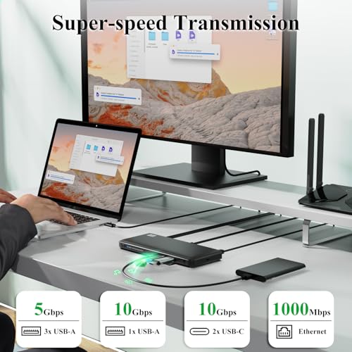 Laptop Docking Station, 12-in-1 USB-C Docking Station, Triple Display with 1xHDMI and 2xDP, 10 Gbps USB-C and 5 Gbps USB-A Data, Ethernet, Audio, 100W Charging for Dell, HP, Lenovo and More - size: 2×DP + 1×HDMI
