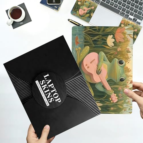 Universal Laptop Skin Sticker with 2 Wrist Pad Decals, 3-Piece Removable Vinyl Laptop Cover, Frog Guitar Waterproof Anti-Scratch, Easy-Trim Fit for 13.3" 14" 15.6" Laptops - color: Frog Guitar