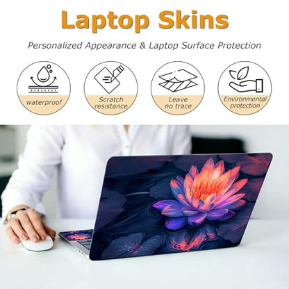 Universal Laptop Skin Sticker with 2 Wrist Pad Decals, 3-Piece Removable Vinyl Laptop Cover, Art Watercolor Lotus Waterproof Anti-Scratch, Easy-Trim Fit for 13.3" 14" 15.6" Laptops - color: Art Watercolor Lotus