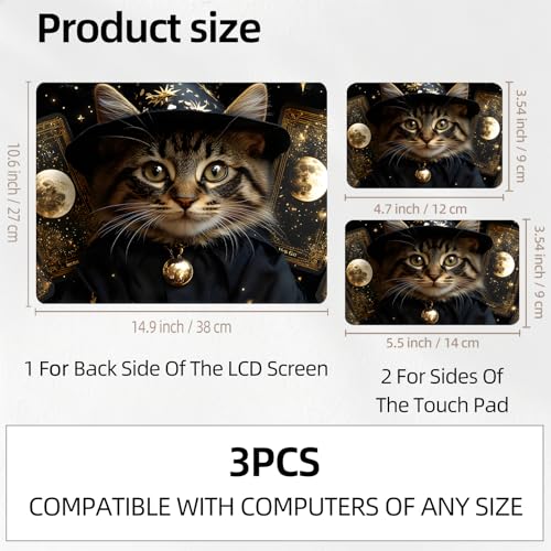 Fortune Teller Cat Universal Laptop Skin Sticker 3PCS, Protective Decal Trim-to-Fit 11.6" 13.3" 14" 15.6" Laptop Vinyl Cover, Removable Anti-Scratch Computer Decal Protector - color: Fortune Teller Cat