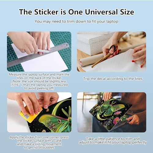 Universal Laptop Skin Sticker with 2 Wrist Pad Skins, Waterproof Scratch Resistant Vinyl Laptop Cover Decal, Cut to Fit for 11–15.6 Inch MacBook HP Dell Lenovo, Moth Moon Flowers - color: Moth Moon Flowers