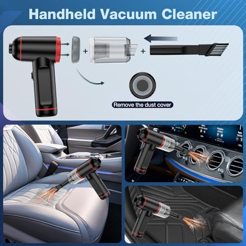 Compressed Air Duster, Cordless Air Blower & Hand Pump Car Vacuum Cleaner Portable Rechargeable Mini Handheld Computer Keyboard Duster Cleaner(Black)
