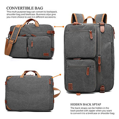 CoolBELL Convertible Backpack Messenger Shoulder bag Laptop Case Handbag Business Briefcase Multi-functional Travel Rucksack Fits 15.6 Inch Laptop For Men/Women (Cancas Dark Grey) - color: Dark Grey, size: 15.6 Inches