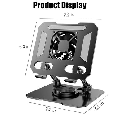 360° Rotating Desk Stand Holder with USB Cooler for iPad/Tablets | Carbon Steel Frame, Dual Rod Mount Support for iPad Pro 13 12 11 Air Mini 5 4 3 Samsung Tab E-Reader - color: Silver with built-in cooler