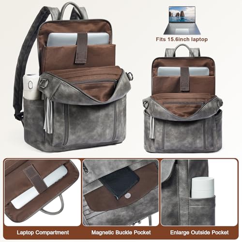 Laptop Backpack for Women 15.6 inch,Travel Leather Backpack Purse Nurse Teacher Carry on Backpack Computer Bag,Professional Water-Resistant College Business Work Casual Daypack,Deep Gray - color: Two-toned Deep Gray