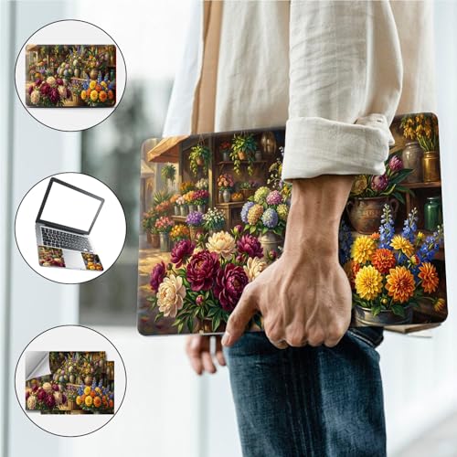 Universal Laptop Skin, DIY Cut-to-Fit Vinyl Cover Compatible with HP, Dell, Lenovo, Mac (13.3" to 15.6"), Anti-Scratch, No Residue & Bubble-Free Protective Decal Sticker, Flower Market Painting - color: Flower Market Painting