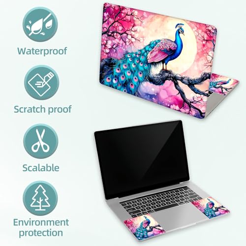 Universal Laptop Skin Decal, 3-Piece Vinyl Protector for 12 13 14 15.6" Notebook, Waterproof Anti-Scratch, Easy Trim & Bubble-Free Finish, Peacock Perched on Tree - color: Peacock Perched on Tree
