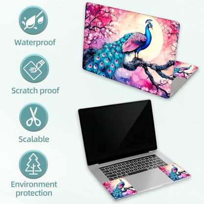 Universal Laptop Skin Decal, 3-Piece Vinyl Protector for 12 13 14 15.6" Notebook, Waterproof Anti-Scratch, Easy Trim & Bubble-Free Finish, Peacock Perched on Tree - color: Peacock Perched on Tree
