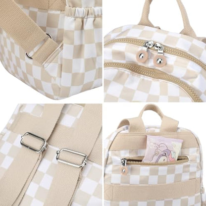 Tanweibago Mini Nylon Women Backpacks,11L Small Ladies backpacks Casual Lightweight Women Shopping Travel Daypack (Checkered Beige) - color: Checkered Beige