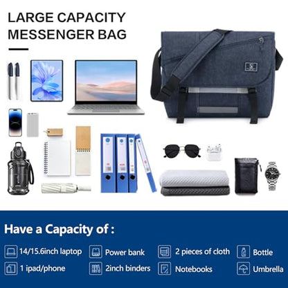 OIWAS Messenger Bag for Men, 15.6 Inch Laptop Crossbody Bags Women Casual Satchel Shoulder Bag College Travel Office Briefcase - color: Blue, size: 15.6 Inch