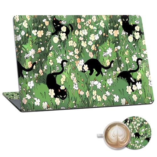 Laptop Skin Sticker Decal 15.6 Inch,12 13 13.3 14 15 15.6 in Laptop Netbook Skins for Notebook,Art Decal Removable Waterproof Scratch Resistant,Universal Vinyl Cover,Black Cat Floral - color: Black Cat Floral