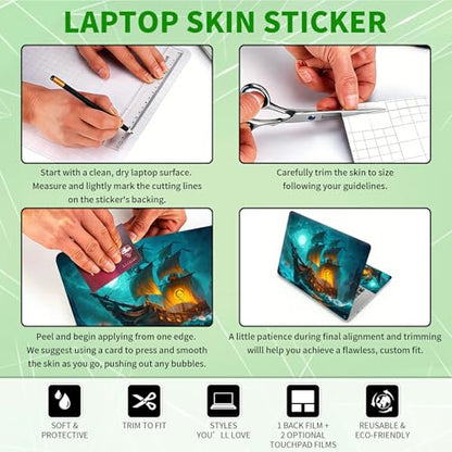 Laptop Skin Sticker Decal, Universal Protective Cover Fit 12 13 14 15.6 Inch Notebook, Reusable Water-Resistant Vinyl Decal w/ 2 Wrist Pads for Business Travel Office, Blue Sail - color: Blue Sail
