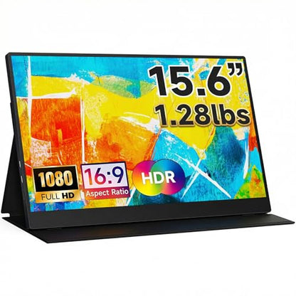 15.6" Portable Monitor, 1080P FHD Ultra-Light 1.28lb External Monitor | 85% sRGB, Anti-Glare, Low Blue Light, 60Hz, Kickstand Case, USB-C & Mini HDMI for MacBook, Laptop, Switch, PS5, Xbox & Phones - size: 15.6 inches