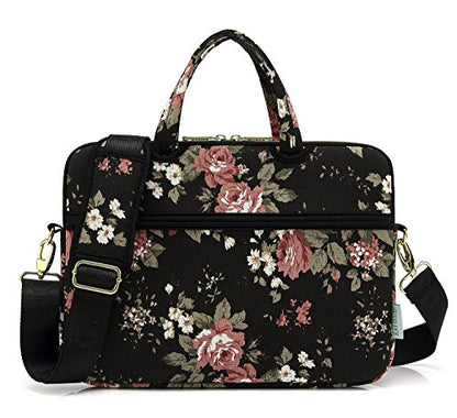 Black C Rose Patten water resistant Laptop Shoulder Messenger Bag Case Sleeve for 14 Inch 14.1 Inch Laptop,Laptop Briefcase - color: Black C Rose, size: 14-14.1 Inch