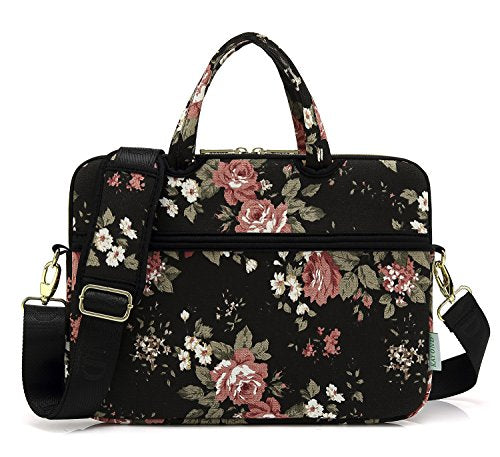 Black C Rose Patten water resistant Laptop Shoulder Messenger Bag Case Sleeve for 12 Inch 13 Inch Laptop,Laptop Briefcase - color: Black C Rose, size: 13-13.3 Inch