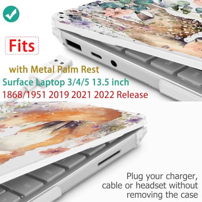 Mektron Case for 13.5" Microsoft Surface Laptop 5/4/3 with Metal Palm Rest Model 1951/1868, 2019/2021/2022 Release Plastic Hard Shell Cover with Screen Protector + Keyboard Cover, Fox and Deer - color: Fox and Deer