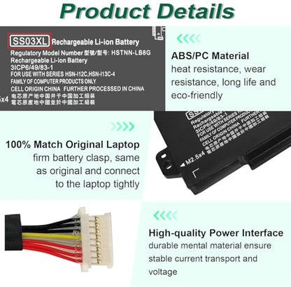 DMKAOLLK SS03XL 933321-855 Battery for HP EliteBook 840 G5,EliteBook 730 735 740 745 830 846 G5, 735 745 830 840 G6 ZBook 14U G6 HSN-I13C-4 HSN-112C HSTNN-LB8G 932823-421 932823-1C1 SS03050XL - size: 10.65*2.4*0.25inch