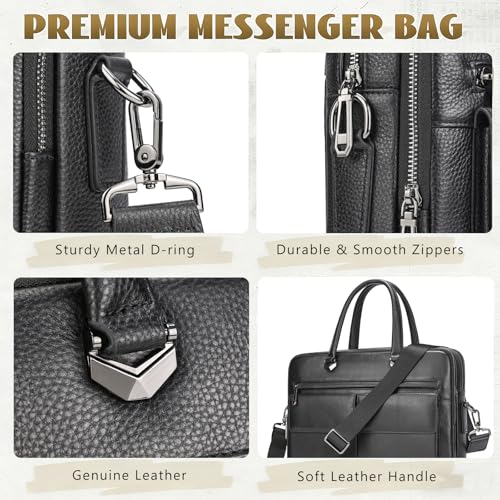 Leather Laptop Bag for Men Briefcase Fits 15.6 Inch Notebook Portable Shoulder Messenger Crossbody Bag for Travel Office - color: 821-black