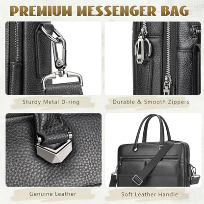 Leather Laptop Bag for Men Briefcase Fits 15.6 Inch Notebook Portable Shoulder Messenger Crossbody Bag for Travel Office - color: 821-black