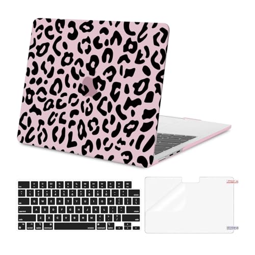 MOSISO Compatible with MacBook Air 13 inch Case M5 2026 M4 2025 M3 M2 2024-2022 A3449 A3240 A3113 A2681, 3 in 1 Leopard Grain Hard Case&Keyboard Cover&ScreenFilm for MacBook Air 13.6 Case, Pink - color: Pink