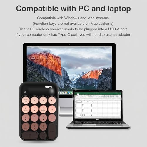 Lomiluskr Cute Wireless Number Keypad with 2.4G USB Receiver, 18 Colorful Round Keys Numpad, Portable Financial Accounting Numeric Keyboard, Suitable for PC, Laptop (Black Gradient) - color: Black Gradient