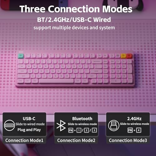NuPhy Node100 Wireless Mechanical Keyboard, Hot Swappable Custom Low Profile Keyboard, 103 Keys Computer Gaming Keyboards, Supports Touch Gestures, PBT Keycaps, RGB Backlit, Bluetooth/2.4GHz/USB-C - color: Pink, size: Low-profile Blush Nano Switch
