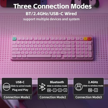 NuPhy Node100 Wireless Mechanical Keyboard, Hot Swappable Custom Low Profile Keyboard, 103 Keys Computer Gaming Keyboards, Supports Touch Gestures, PBT Keycaps, RGB Backlit, Bluetooth/2.4GHz/USB-C - color: Pink, size: Low-profile Brown Nano Switch