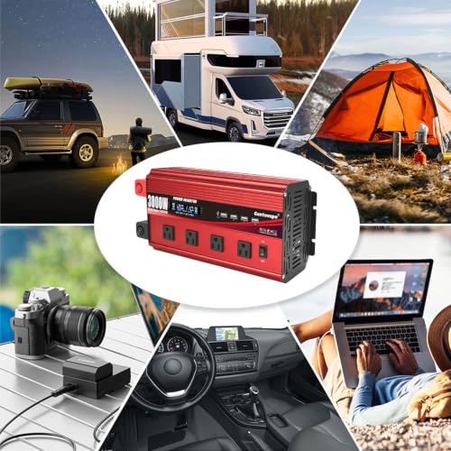 Cantonape 3000W Power Inverter 12V to 110V/120V DC to AC with LCD Display, Remote Controller 4 x AC Outlets and 4 x 3.1A USB Car Adapter for Car Truck Boat RV Solar System - size: 3000W-12V