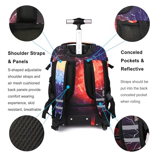 Tilami Rolling Backpack 19 inch with Lunchbox Wheeled Laptop Backpack, Basketball - color: Basketball Black