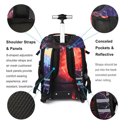 Tilami Rolling Backpack 19 inch with Lunchbox Wheeled Laptop Backpack, Basketball - color: Basketball Black
