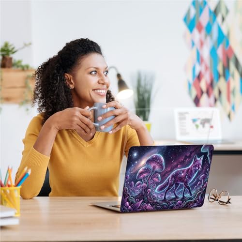 Universal Laptop Skin, DIY Cut-to-Fit Vinyl Cover Compatible with HP, Dell, Lenovo, Mac (13.3" to 15.6"), Anti-Scratch, No Residue & Bubble-Free Protective Decal Sticker, Galaxy Fox Mushroom - color: Galaxy Fox Mushroom
