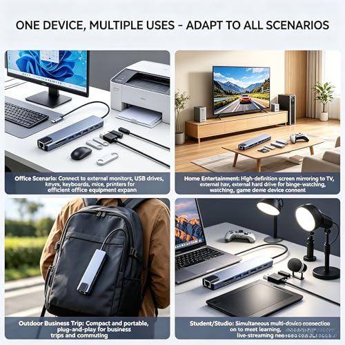 USB-C Hub 8-in-1 Multiport Adapter with HDMI, USB 3.0, Ethernet, SD Card Reader, and USB-C Port, Space Gray