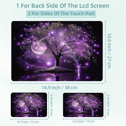 Universal Laptop Skin Decal, 3-Piece Vinyl Protector for 12 13 14 15.6" Notebook, Waterproof Anti-Scratch, Easy Trim & Bubble-Free Finish, Purple Tree with Stars and Moon - color: Purple Tree with Stars and Moon