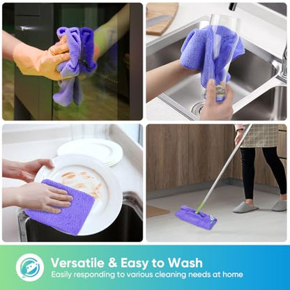 HOMEXCEL Purple Microfiber Cleaning Cloth, 12 Pack Premium Microfiber Towels for Cars, Lint Free, Scratch-Free, Highly Absorbent, Reusable Cleaning Rags for Car, Household, Kitchen, Window,11.5"X11.5" - color: Purple