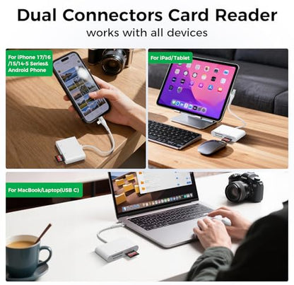 Memory Stick Pro Duo Adapter USB C/Lightning, 4 in 2 SD/MicroSD/MS/xD Card Reader for Sony Cybershot SD Card, Memory Stick Pro Duo Reader for iPhone17/16/14/Macbook/iPad/PC/Laptop/Windows/Linux