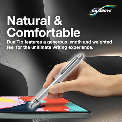 BoxWave Stylus Pen Compatible with LG gram Pro Thin and Lightweight Laptop (17 in) - DualTip Capacitive Stylus, Fiber Tip Disc Tip Capacitive Stylus Pen - Metallic Silver