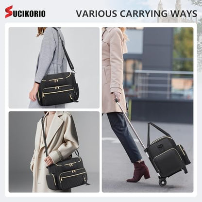 Rolling Laptop Bag 17.3 Inch With Insulated Lunch Bag 3 IN 1 Waterproof Rolling Briefcase With Wheels for Women - color: Pink