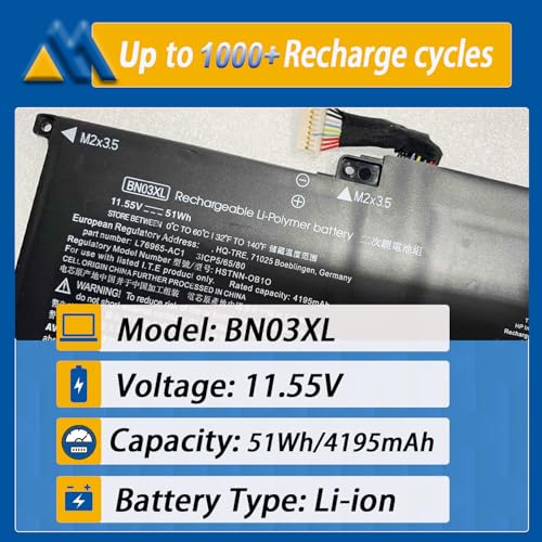 BN03XL L77034-005 Laptop Battery Replacement for HP Envy 13 13-ba 13-AR 13-AY Envy X360 15 2020 15-ED 15M-EE 15M-EE0013DX 15M-EE0023DX Series Notebook HSTNN-DB9N L76985-271 L77034-005 L73965-271 - size: 10.76*4.02*0.23 inch BN03XL