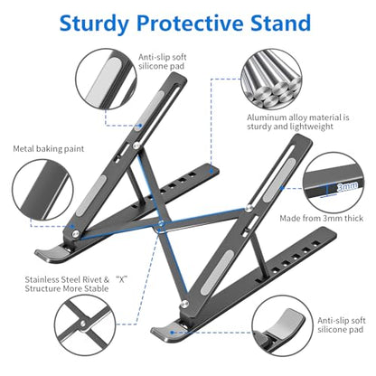 Laptop Stand for Desk, Aluminum Metal MacBook Stand，Computer Riser for Desk, Portable Foldable Adjustable Notebook Holder, Compatible with 10-15.6 Inch Laptops, iPad, Space Gray. - color: Space Gray