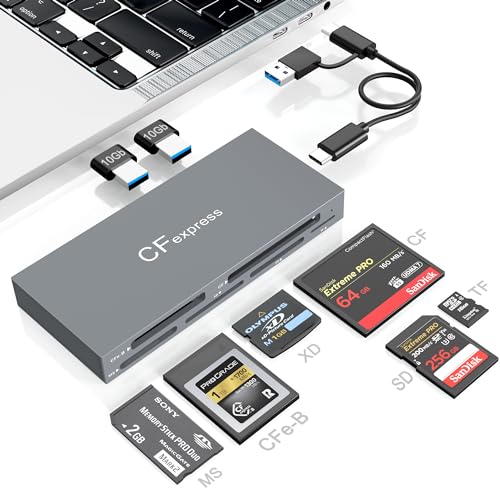 8 in 1 CFexpress Type B Card Reader with 2 10Gb USB, USB3.2 Gen2 10Gbps CF Express Reader hub for CFexpress Type B/SD/TF/CF/XD/MS/USB, CFexpress Adapter Hub Read 6 Cards and 2USB Simultaneously - color: CFexpress Type B Card Reader Hub