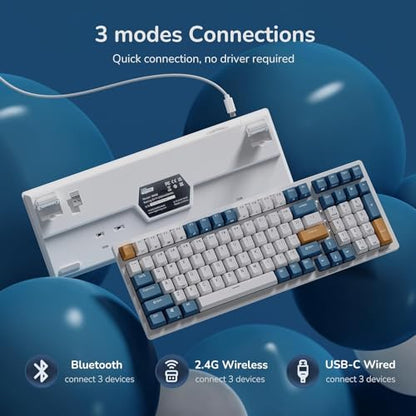 RK ROYAL KLUDGE RK98 Wireless Mechanical Keyboard, Triple Mode 2.4G/BT5.1/USB-C Custom Switches Keyboard with Number Pad, Pre-lubed Linear Switches RGB Backlit Gaming Keyboard, Software Support - color: White, size: Hot Swap Red Switch