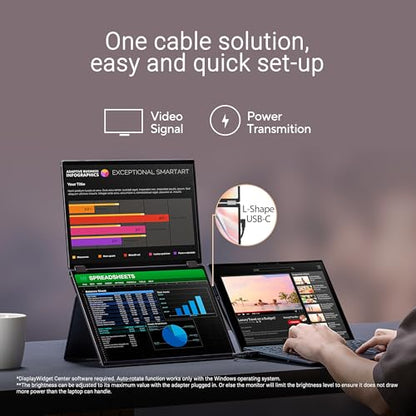 ASUS ZenScreen Duo OLED 360° Foldable Portable Monitor (MQ149CD) - Dual 14-inch, 16:10, 1920x1200, DisplayHDR400 True Black, 100% DCI-P3, Delta<2, Dual USB-C, Mini-HDMI, Kickstand, 3 yr Warranty - style: 14" Duo OLED Fodable USB-C