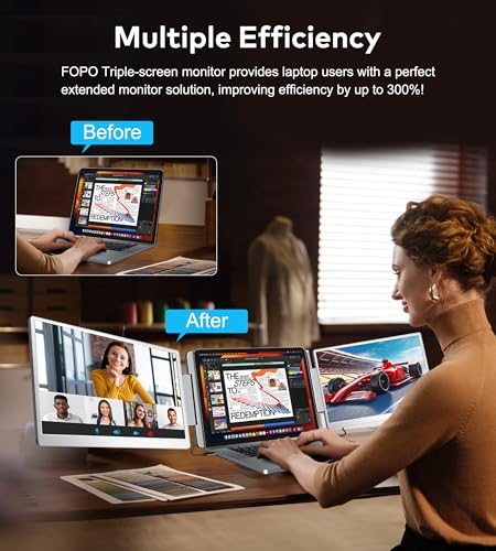 Laptop Screen Extender 16"-1200P 16:10 FHD Triple Monitor for 12-18.5" | Portable Monitor for Laptop with HDMI and USB-C Connectivity for MacBooks(NOT M1/M2/M3)/Wins, Chrome, Surface - size: 16"