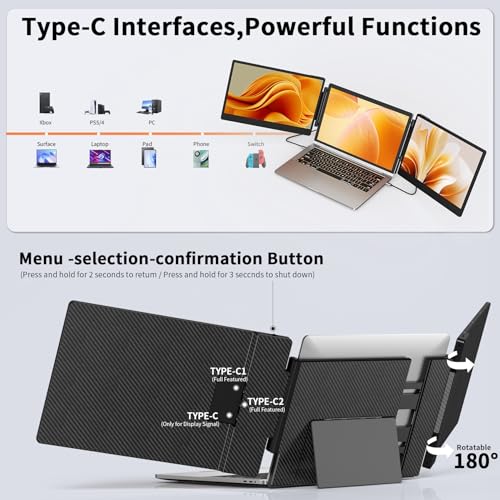 14" Laptop Screen Extender - Upgraded FHD 1080P IPS Triple Portable Monitor: 300% More Efficient, Ultra-Slim Travel Display for 13-17.3" Laptops,with Stand Plug & Play for Windows/Chrome/Mac