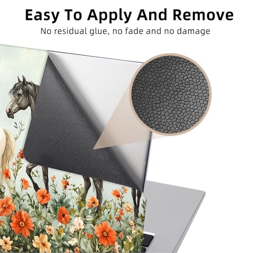Aesthetic Laptop Skin Cover,12-15.6 Inch Universal Vinyl Sticker Decal,Waterproof Scratch-Resistant Notebook Wrap,Removable Residue-Free Protector,Horses Flowers Field - color: Horses Flowers Field