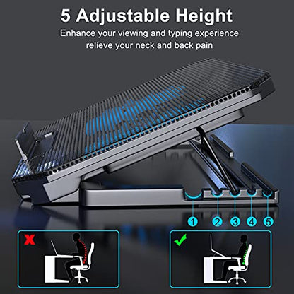 LIENS Laptop Cooling Pad with Adjustable Height Two 5.1 Inches Fan 2 USB Ports Suitable for 12"-15.6" Laptops（Black） - color: black